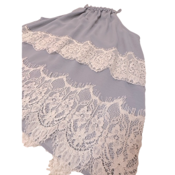 LOFT Grey Cinch Neck Halter Top with Lace Detail Size MP - Picture 2 of 6